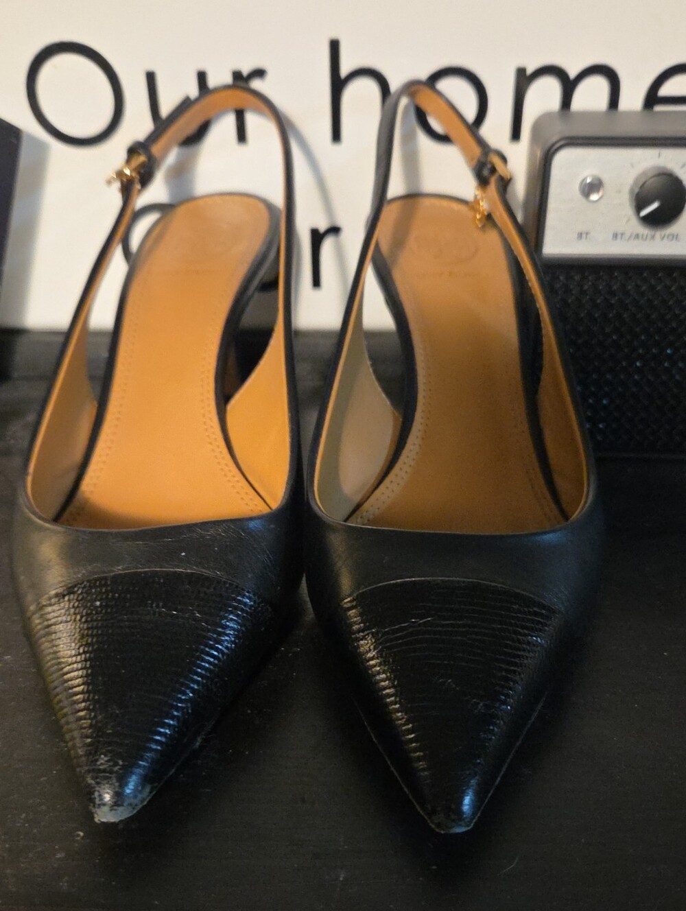 Women's Black Pointed Toe Slingback Heels Tory Burch